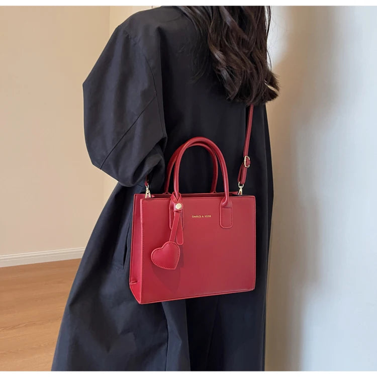 Bolso de Mano Rojo Pequeño de Un Solo Hombro Tote casual