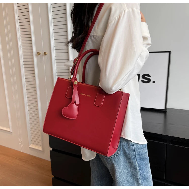 Bolso de Mano Rojo Pequeño de Un Solo Hombro Tote casual