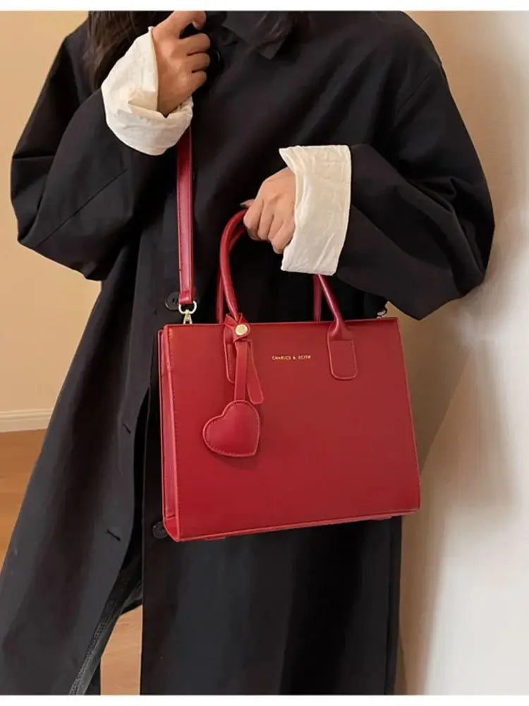 Bolso de Mano Rojo Pequeño de Un Solo Hombro Tote casual