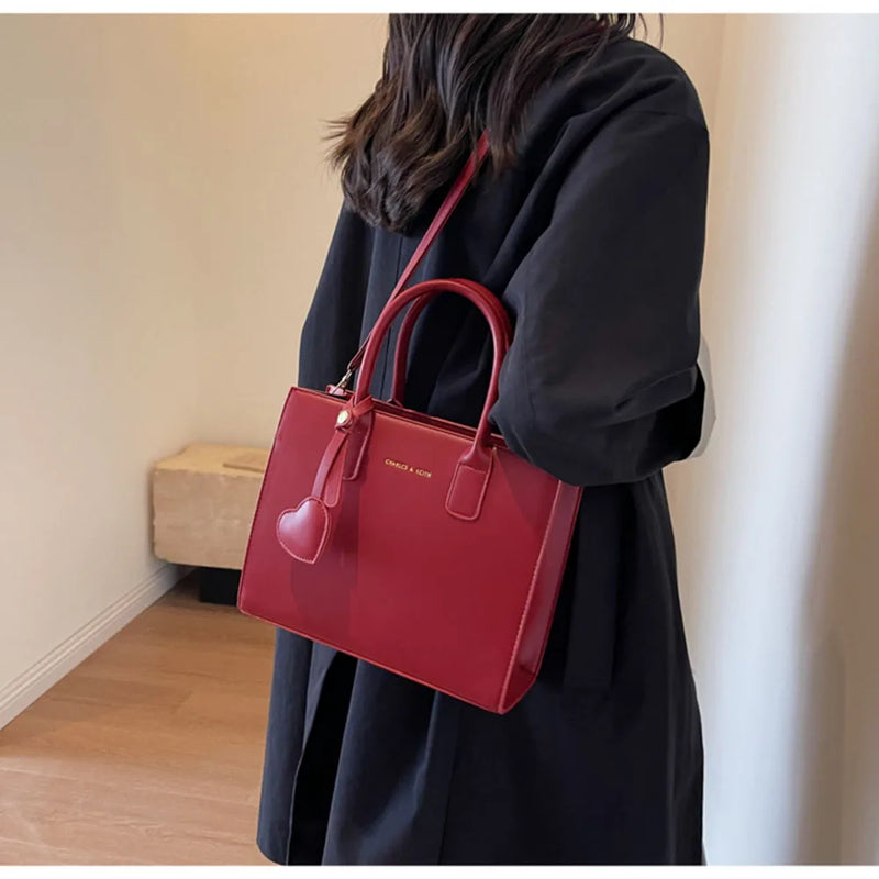 Bolso de Mano Rojo Pequeño de Un Solo Hombro Tote casual